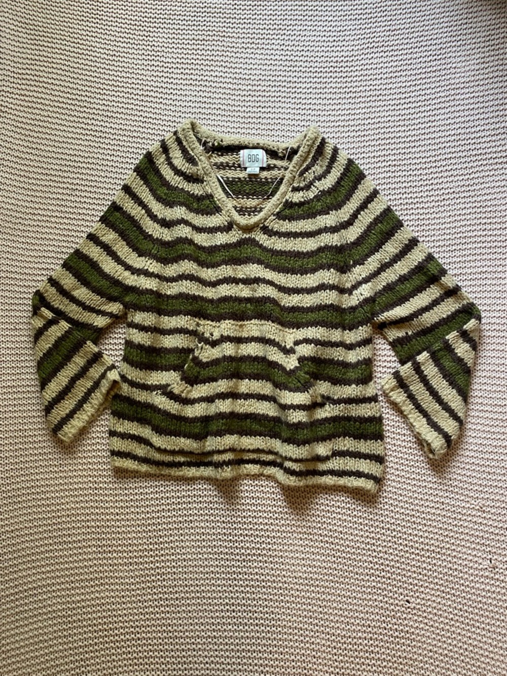 ✰ brown green tan v neck chunky knit sweater ✰